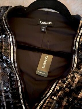 Express Black Sequin Midi Dress with Silver Accents